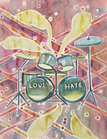 Love/ Hate, Gouache on paper, 65 x 50 cm, 2018, Ute Fründt, Ute Fruendt