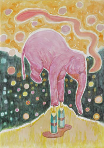 The pink elephant, Ink on Paper, 100 x 60 cm, 2020, Ute Fründt, Ute Fruendt